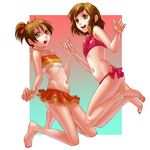  barefoot bikini bow brown_eyes brown_hair chie_(artist) feet fingernails flat_chest hands hirasawa_ui hirasawa_yui jumping k-on! multiple_girls nail_polish navel pink_nails short_hair siblings sisters swimsuit toenail_polish toenails 