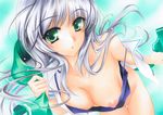  :o areolae ayatori bad_id bad_pixiv_id bottomless breast_slip breasts camisole copyright_request green_eyes large_breasts long_hair marker_(medium) nipple_slip nipples silver_hair solo traditional_media 