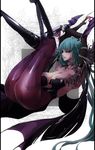  animal_print areolae ass bat_print bat_wings breasts choker demon_girl elbow_gloves error gloves green_hair head_wings long_hair medium_breasts morrigan_aensland nipple_slip nipples pantyhose print_legwear solo succubus tanupo vampire_(game) wings 