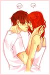  ? blush eyes_closed hetero kiss love red_hair straight sweat 