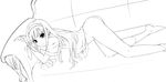  bottomless copyright_request couch greyscale long_hair monochrome ooji solo 