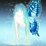  aqua_hair bad_id bad_pixiv_id blue_wings butterfly_wings closed_eyes egg hatsune_miku long_hair mikazuki_sara nude solo twintails very_long_hair vocaloid wings 