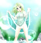  green_hair miki_purasu original see-through skirt skirt_lift solo 