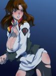  angry bdsm blush bondage bound bound_wrists breasts brown_eyes brown_hair cleavage collar curvy gundam gundam_seed gundam_seed_destiny hairu large_breasts long_hair military military_uniform murrue_ramius pantyhose solo torn_clothes torn_legwear uniform 