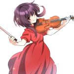  1girl black_hair blush bow_(instrument) dress instrument kono_subarashii_sekai_ni_shukufuku_wo! looking_at_viewer megumin misu_kasumi music one_eye_closed playing_instrument red_eyes short_hair solo violin 