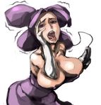  breasts controller dress gym_leader huge_breasts melissa_(pokemon) mizubaki naughty_face orgasm pokemon purple_hair remote_control saliva solo trembling 