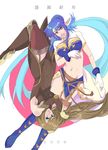  antenna_hair blue_hair boots breasts brown_hair gloves judith large_breasts long_hair multiple_girls pointy_ears red_eyes tales_of_(series) tales_of_the_abyss tales_of_vesperia tear_grants 