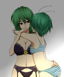  antennae ass ass_grab back bad_id bad_pixiv_id black_bra black_panties bra breasts butt_crack cleavage couple flower garter_belt green_hair ifuji_sakura kazami_yuuka large_breasts lingerie multiple_girls navel panties short_hair striped striped_bra striped_panties touhou underwear underwear_only wriggle_nightbug yuri 