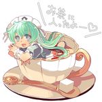  cup green_hair hayasaka in_container in_cup kobayakawa_chinu long_hair maid minigirl rance_(series) sengoku_rance solo spoon tea 