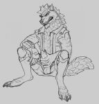  animal_genitalia animal_penis anthro balls bandanna canid canine canine_penis canis claws clothed clothing dire_(fortnite) erection fortnite fur male mammal masturbation monochrome penile_masturbation penis simple_background sketch solo video_games were werecanid werecanine werewolf white_background wolf yaroul 