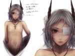  cross cuts demon_girl eyepatch flat_chest flower hair_flower hair_ornament injury jewelry kushima_rei navel necklace nipples original pointy_ears realistic short_hair silver_hair undressing 