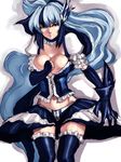  blue_hair blue_legwear breasts choker cleavage copyright_request corset elbow_gloves fingerless_gloves frills fumio_(rsqkr) gloves grey_eyes large_breasts long_hair midriff multicolored_hair sketch solo thighhighs two-tone_hair very_long_hair zettai_ryouiki 