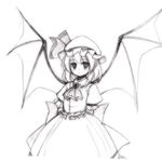  greyscale hat monochrome remilia_scarlet seo_tatsuya smile solo touhou wings 