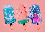  artist_name cloud crescent_moon food fruit liquid meyoco moon no_humans original pink_background popsicle simple_background sparkle watermelon watermelon_bar waves 