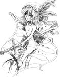  blood fang flandre_scarlet flat_chest greyscale guro hat katzeh monochrome nipples nude ribs skinny solo sword touhou vampire weapon wings 