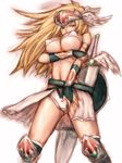  armor bikini_top blonde_hair blue_eyes breast_hold breasts bridal_gauntlets copyright_request covered_nipples fumio_(rsqkr) head_wings helm helmet large_breasts long_hair shield solo sword underboob valkyrie weapon 