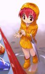  child closed_umbrella original panties raincoat red_eyes red_hair reflection satou_toshiyuki solo umbrella underwear water 