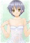  bangs brown_eyes chemise colorized flat_chest grey_hair highres ishikei lingerie nagato_yuki non-web_source short_hair solo strap_pull suzumiya_haruhi_no_yuuutsu third-party_edit underwear undressing 