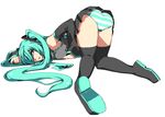  aqua_eyes aqua_hair ass detached_sleeves dpzkzl hatsune_miku long_hair necktie panties skirt solo striped striped_panties thighhighs top-down_bottom-up twintails underwear vocaloid 