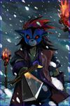  bad_pixiv_id fang kawwa lowres mask ookami_(game) snow solo sword weapon 