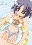  bikini blue_hair breasts green_eyes hayate_no_gotoku! hits innertube large_breasts lion mouth_hold navel nishizawa_ayumu segawa_haruna short_twintails solo stuffed_animal stuffed_toy swimsuit twintails water 