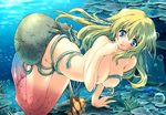  1girl artist_request blonde_hair blue_eyes breasts fish galge.com horns long_hair mermaid mizunezumi monster_girl nipples octopus smile solo tentacle topless underwater 