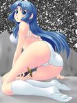  asakura_ryouko ass blue_eyes blue_hair bra breasts cameltoe highres knife large_breasts lingerie panties solo suzumiya_haruhi_no_yuuutsu underwear underwear_only yaso_shigeru 
