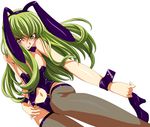  absurdres animal_ears ass blush breasts bunny_ears bunnysuit c.c. cleavage code_geass fishnet_legwear fishnets green_hair high_heels highres kimura_takahiro long_hair long_legs md5_mismatch medium_breasts naughty_face shoes smile solo sweat thighhighs third-party_edit vector_trace wrist_cuffs 