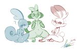  2019 anthro anthrofied areola bantar2 blush breasts butt butt_from_front digital_media_(artwork) female fur grookey group happy lagomorph leaf looking_at_viewer mammal nintendo nipples open_mouth pok&eacute;mon pok&eacute;mon_(species) pok&eacute;morph primate reptile restricted_palette scalie scorbunny simple_background smile sobble starter_trio video_games 