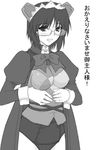  2k-tan breasts covered_nipples glasses greyscale medium_breasts monochrome os-tan shichimenchou short_hair solo swimsuit translated 