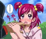  bad_id bad_pixiv_id blush bunbee_(yes!_precure_5) eyelashes finger_licking hair_bobbles hair_ornament licking maeashi pink_hair precure purple_eyes saliva sexually_suggestive size_difference twintails two_side_up yes!_precure_5 yumehara_nozomi 
