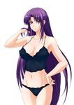  breasts erect_nipples huge_breasts lingerie long_hair panties purple_eyes purple_hair touching_hair underwear very_long_hair 