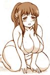  bikini blush breasts brown cleavage hips large_breasts monochrome plump ponytail real_drive sketch swimsuit thick_thighs thighs wide_hips 