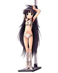  1girl :o ahoge armpits arms_up ass_visible_through_thighs black_hair blush bra breasts brown_eyes cheating_(relationship) collarbone full_body highres lingerie long_hair measuring mima_chi navel original panties small_breasts socks solo stadiometer standing third-party_edit tiptoes transparent_background underwear underwear_only very_long_hair white_bra white_panties white_socks 
