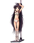  black_hair blush bra brown_eyes flat_chest full_body highres lingerie long_hair mima_chi navel original panties socks solo third-party_edit transparent_background underwear underwear_only white_bra white_panties 