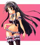  akiyama_mio bangs black_bra black_hair black_panties blue_eyes blunt_bangs blush bra breasts bustier frills garters hairband hime_cut k-on! landolt_tamaki large_breasts lingerie long_hair navel panties solo thighhighs underwear underwear_only 