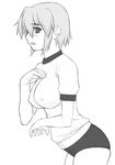  breasts covered_nipples greyscale gym_uniform kotonomiya_yuki large_breasts monochrome shichimenchou short_hair solo suigetsu 