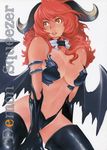  bat_wings breasts cleavage copyright_request cover cover_page demon_girl doujin_cover elbow_gloves gloves highres hirose_soushi horns large_breasts long_hair non-web_source red_hair solo succubus thighhighs wings 
