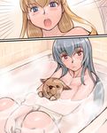  bath bathtub blonde_hair blue_eyes breasts dog large_breasts multiple_girls nude older pink_eyes rozen_maiden shinku silver_hair steam suigintou surprised tsuda_nanafushi water 