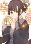  amamiya_chiharu ball braid brown_hair hair_ornament hinamatsuri holding japanese_clothes kimono light_trail original sidelocks star star_hair_ornament yagasuri yellow_eyes 