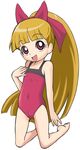  akatsutsumi_momoko hair_ribbon hyper_blossom kneeling powerpuff_girls_z swimsuit 