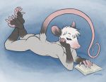  2019 anthro fur grey_fur lying male mammal marsupial nude on_front phalangeriform solo unimpressive 