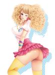  ass bad_id bad_pixiv_id big_hair blonde_hair earrings jewelry long_hair momoi_komomo nail_polish no_panties one_eye_closed original red_nails solo thighhighs 