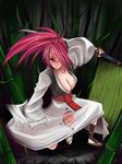  atoshi baiken breasts cleavage guilty_gear hair_over_one_eye japanese_clothes kimono large_breasts pink_eyes pink_hair ponytail sandals solo sword weapon 