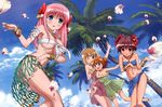  :d ;d armband bandeau bare_shoulders bikini blue_eyes blue_sarong blush bow bracelet breasts brown_eyes brown_hair cleavage cloud dancing day dress flower food front-tie_top fukuji_mihoko green_eyes groin hair_bobbles hair_bow hair_cubes hair_flower hair_ornament haramura_nodoka highres jewelry kataoka_yuuki large_breasts mahjong mahjong_tile medium_breasts miyanaga_saki multiple_girls necklace non-web_source one_eye_closed open_mouth orange_hair palm_tree petals pink_hair red_eyes saki sarong see-through short_hair sky smile sundress swimsuit taco tree 