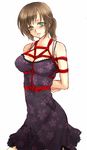  bad_id bad_pixiv_id bdsm bondage bound breast_bondage breasts brown_hair copyright_request dress green_eyes hortensias large_breasts red_rope rope solo 