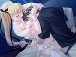  1girl ayase_hazuki bed blush breast_sucking breasts clothed_sex cum cum_in_pussy cum_inside eyes_closed garter_straps kiryuu_arisa long_hair makai_princess nurse sex straddling thighhighs vaginal 