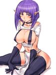  :&lt; areolae blush breasts cleavage copyright_request covered_nipples curvy elbow_gloves fumio_(rsqkr) fundoshi gloves japanese_clothes large_breasts loincloth navel pointy_ears purple_eyes purple_hair short_hair sketch solo thighhighs 