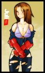  artist_request bra breasts brown_eyes brown_hair cameltoe cleavage cross gauntlets juli large_breasts lingerie solo street_fighter torn_clothes underwear 