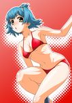  bikini blue_hair breasts covered_nipples inko_no_tsubasa kouda_tomohiro medium_breasts open_mouth short_hair solo swimsuit tenshi_no_shippo yellow_eyes 